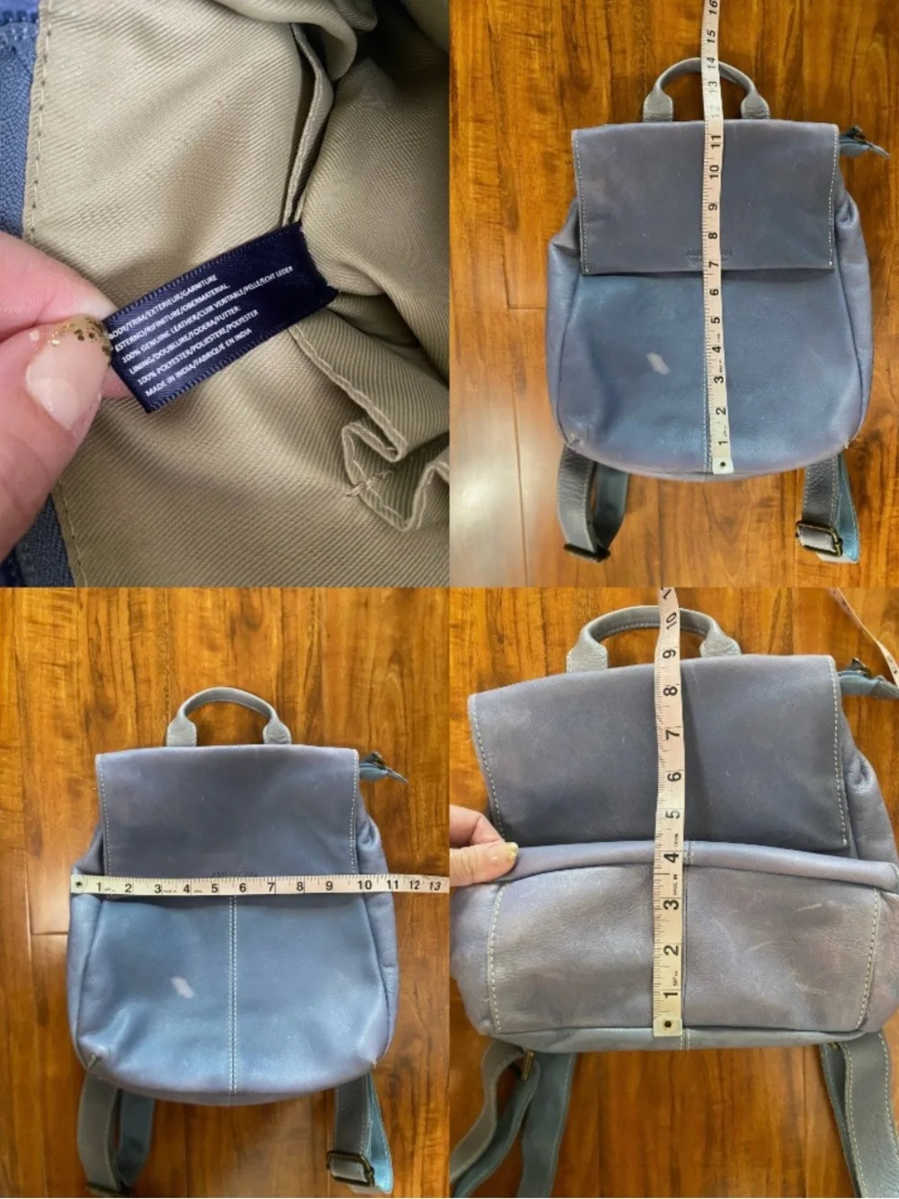 American Leather Co. Women Periwinkle Leather Flap Backpack Purse Coastal Casual